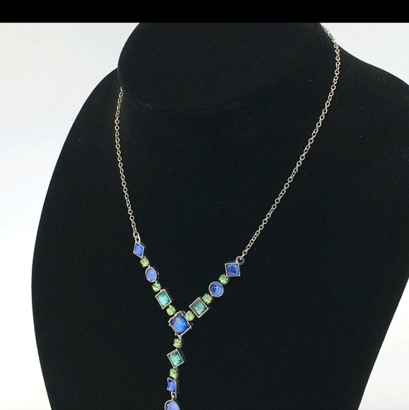 Nancy & Rise NR Crystal Rhinestone Drop Aqua Necklace 1980s Lavaliere Victorian - Picture 2 of 6